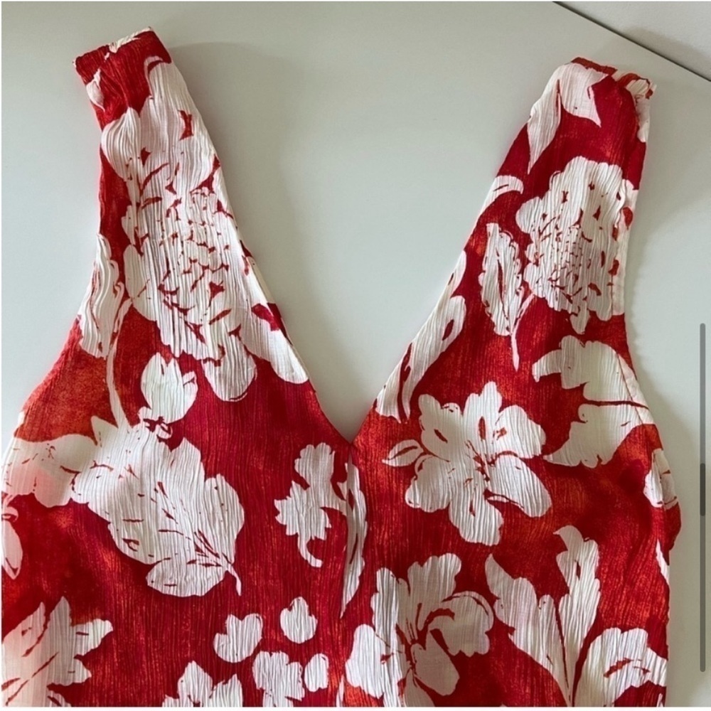 Mango Red Floral Wide-Leg Jumpsuit | Summer Vacation Resort Chic | Size M - Picture 9 of 11